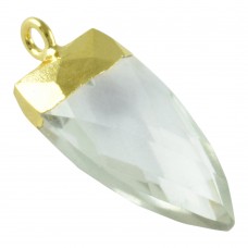 Crystal quartz dagger shape electro gold plated gemstone charm pendant